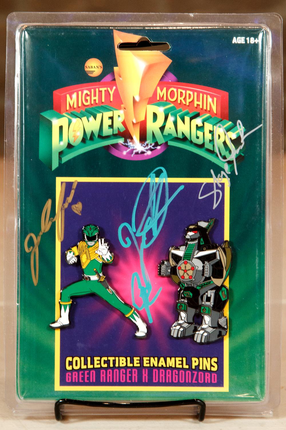 Power Rangers Green Ranger X Dragonzord Pin Set SIGNED by Jason David Frank & Jenna Frank & Skye Frank