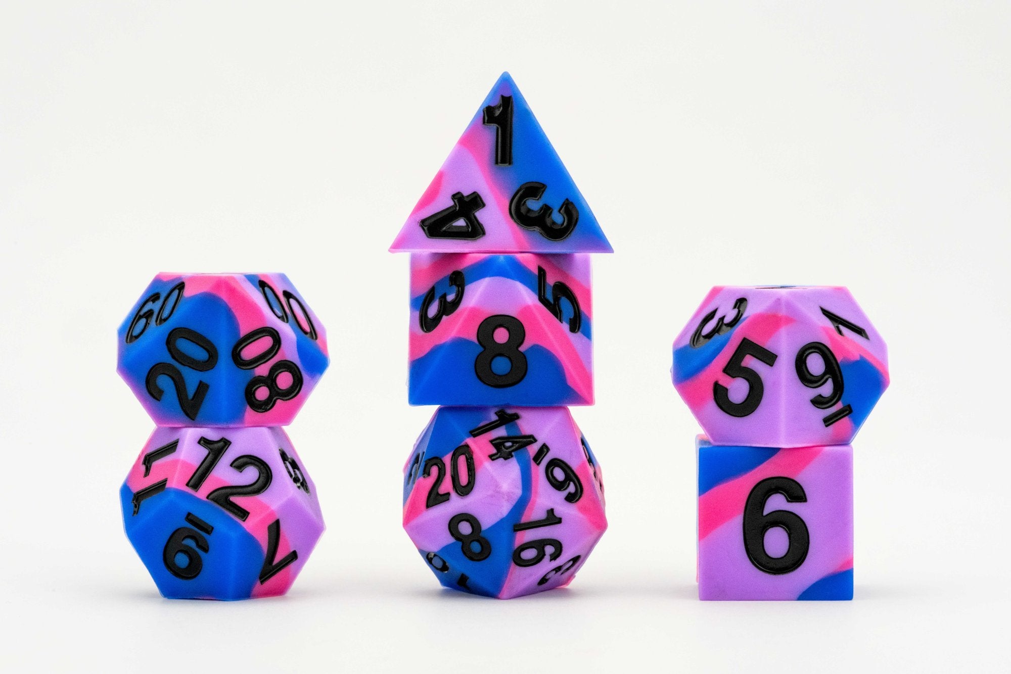 16MM PRIDE SHARP EDGE SILICONE RUBBER POLY DICE SET BISEXUAL 7