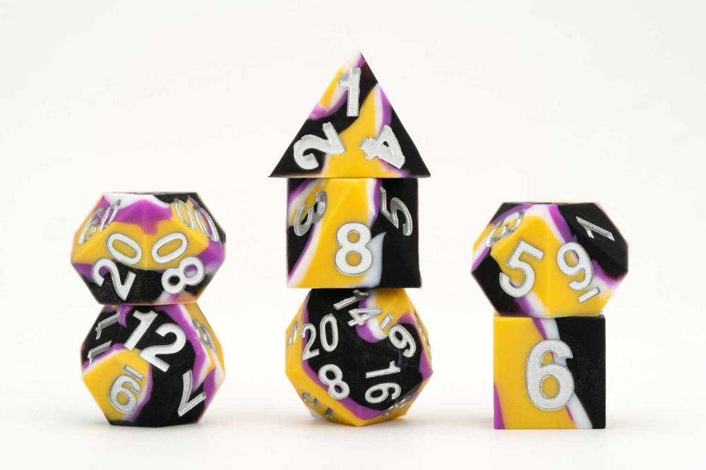 16MM PRIDE SHARP EDGE SILICONE RUBBER POLY DICE SET NONBINARY 7