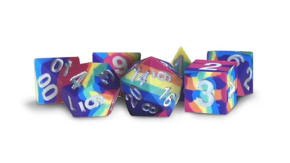 16MM PRIDE SHARP EDGE SILICONE RUBBER POLY DICE SET RAINBOW FLAG 7