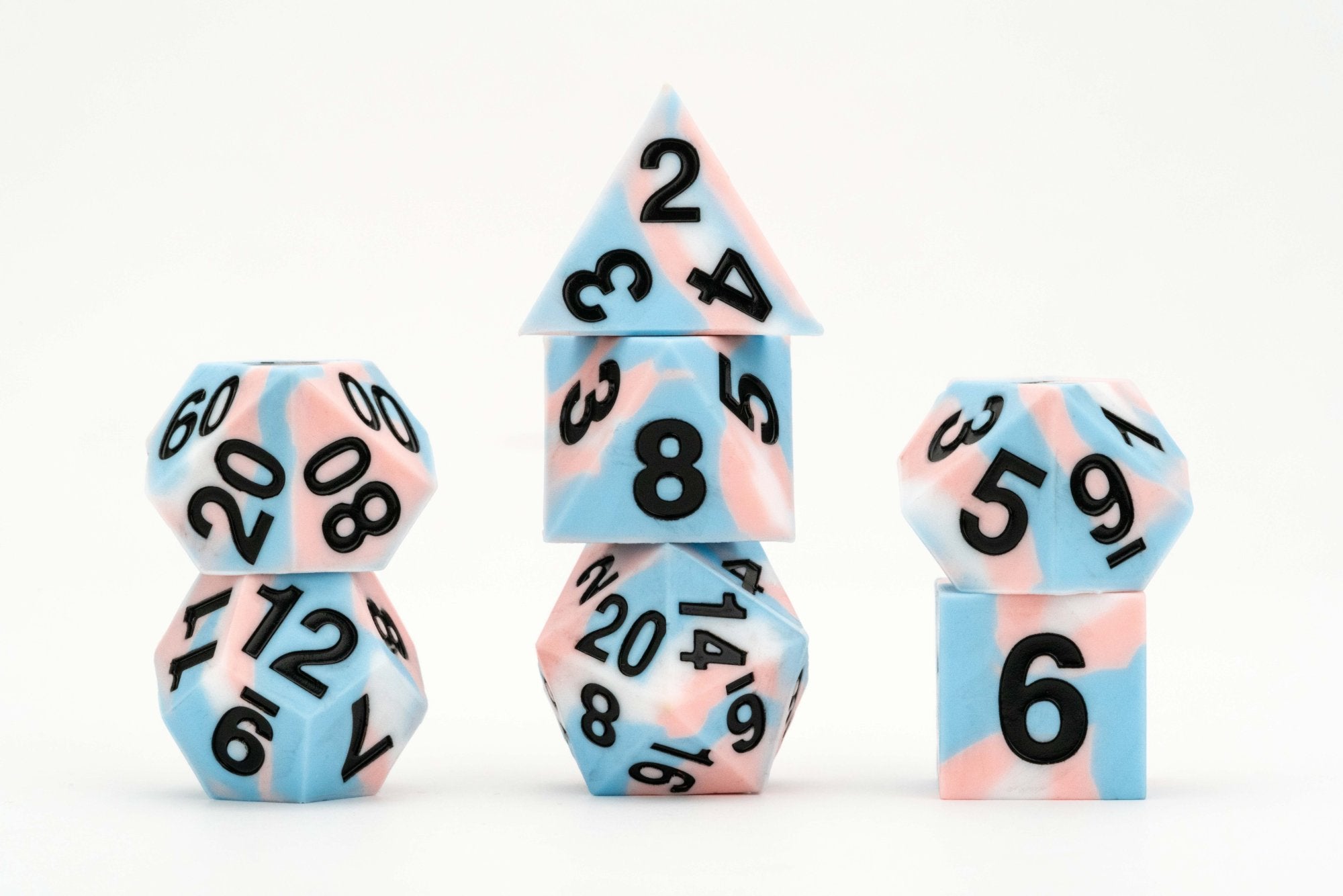 16MM PRIDE SHARP EDGE SILICONE RUBBER POLY DICE SET TRANSGENDER 7