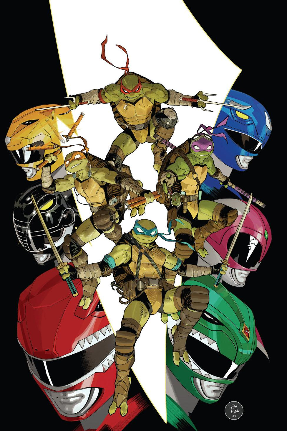 MIGHTY MORPHIN POWER RANGERS TEENAGE MUTANT NINJA TURTLES III #1 O UNLOCKABLE VAR FULL ART MORA CVR E