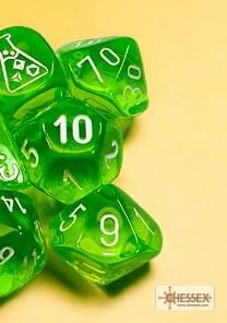 Translucent Rad Green / White Polyhedral 7-Die Set
