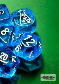 Translucent Tropical Blue / White Polyhedral 7-Die Set