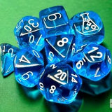 Translucent Tropical Blue / White Polyhedral 7-Die Set