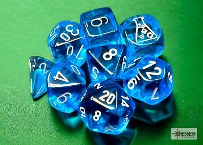 Translucent Tropical Blue / White Polyhedral 7-Die Set