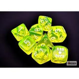 Translucent Neon Yellow / White Polyhedral 7-Die Set