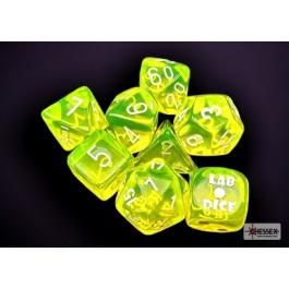 Translucent Neon Yellow / White Polyhedral 7-Die Set