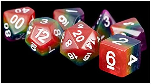 Metallic Dice Games LIC667 16 mm Polyhedral Dice Set, Opaque Rainbow & White - Set of 7