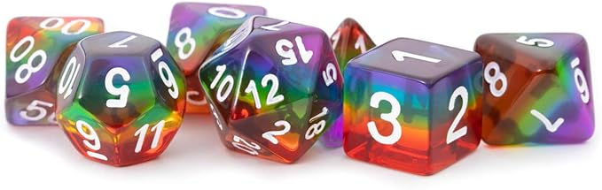 Metallic Dice Games LIC667 16 mm Polyhedral Dice Set, Translucent Rainbow & White - Set of 7