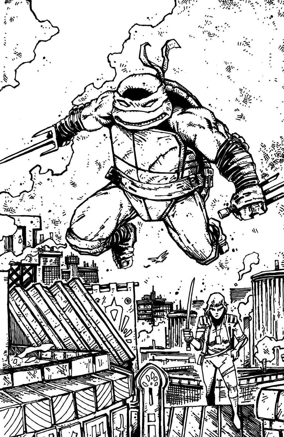 TEENAGE MUTANT NINJA TURTLES #22 VAR RI 10 EASTMAN AND BISHOP BW FULL ART CVR F 1:10 INCV