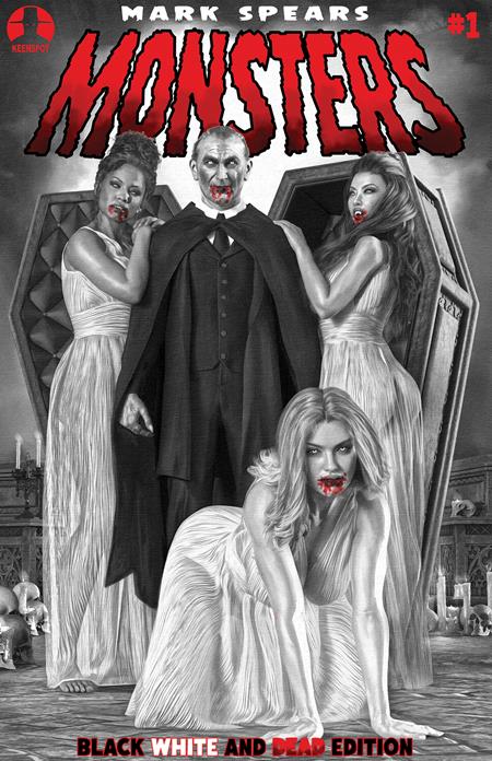 MARK SPEARS MONSTERS #1 7TH PTG BLACK WHITE AND DEAD EDITION CVR C MARK SPEARS COURT OF BLOOD VAR