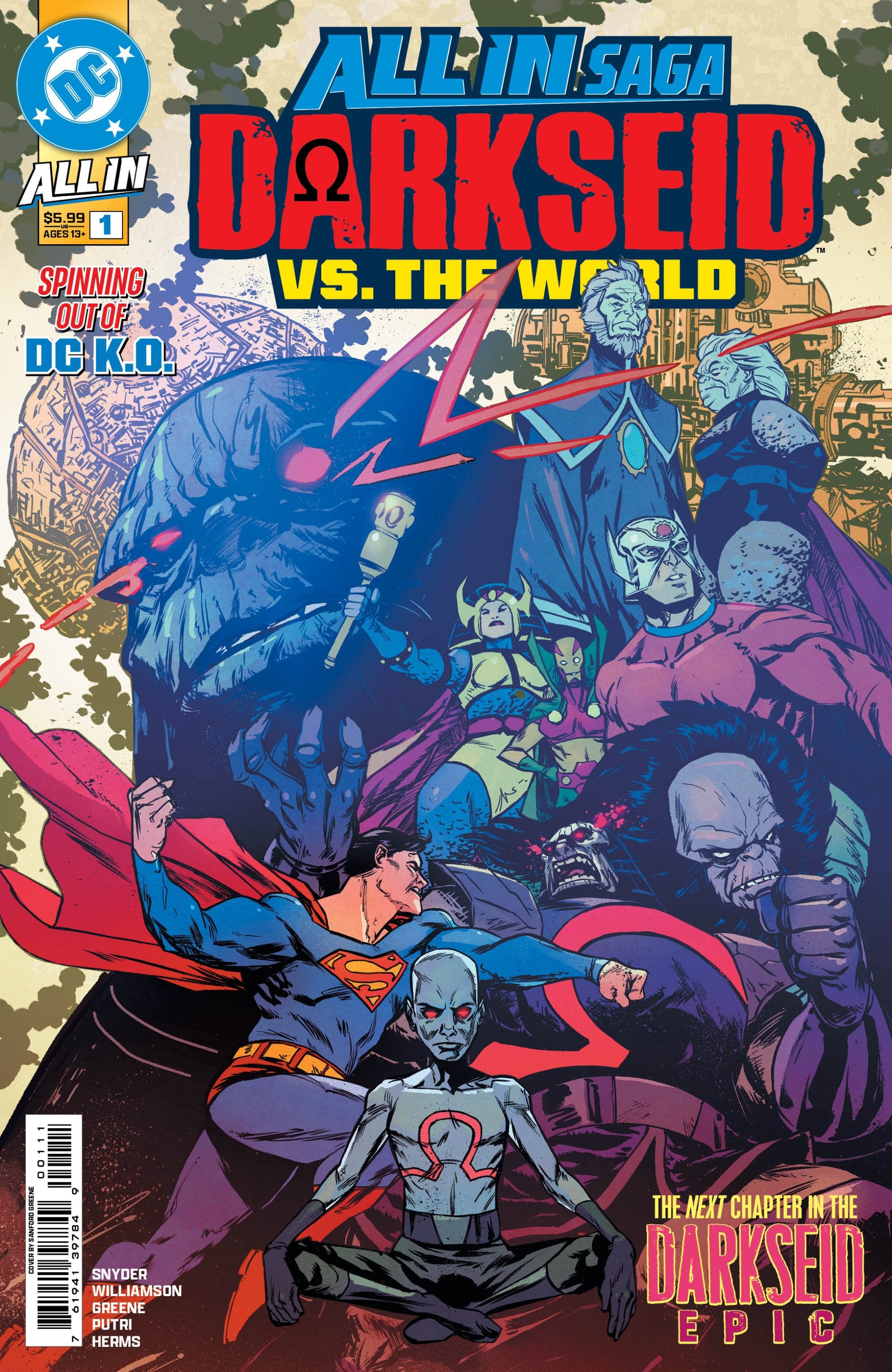 DC ALL IN SAGA DARKSEID VS THE WORLD #1 ONE SHOT CVR A SANFORD GREENE